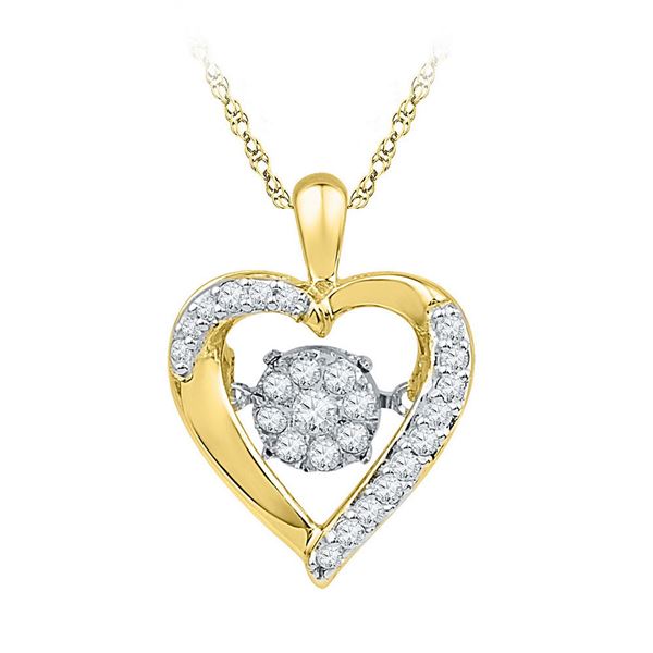Round Diamond Moving Twinkle Heart Pendant 1/6 Cttw 10KT Yellow Gold