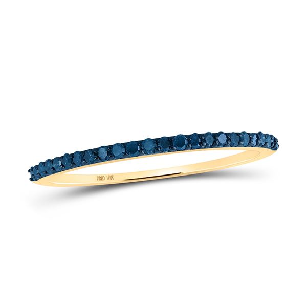 Round Blue Color Enhanced Diamond Band Ring 1/5 Cttw 10KT Yellow Gold