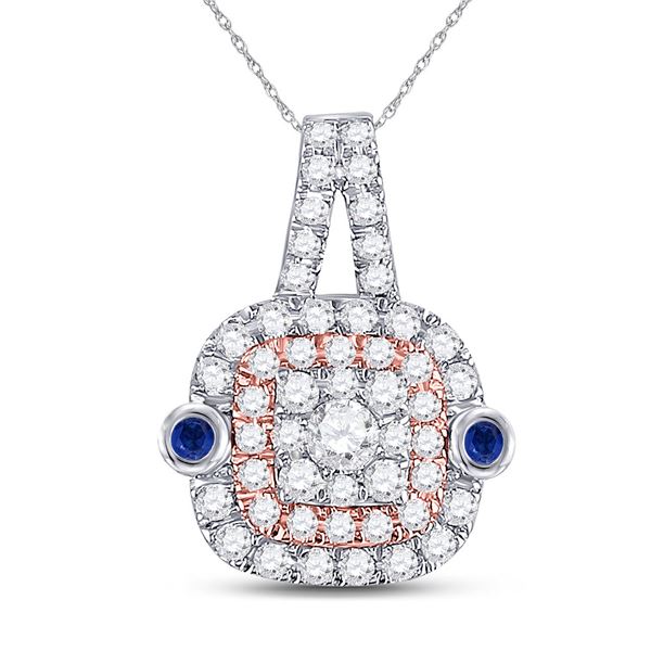 Round Diamond Cushion Halo Pendant 1/2 Cttw 10KT Two-tone Gold