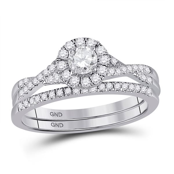 Diamond Bridal Wedding Ring Band Set 5/8 Cttw 14KT White Gold