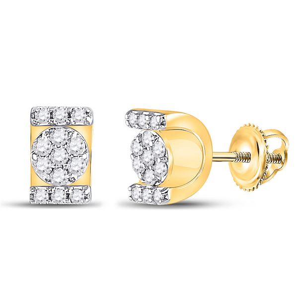 Round Diamond Rectangle Cluster Stud Earrings 1/4 Cttw 10KT Yellow Gold