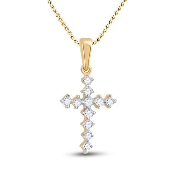 Round Diamond Cross Pendant 1/10 Cttw 14KT Yellow Gold