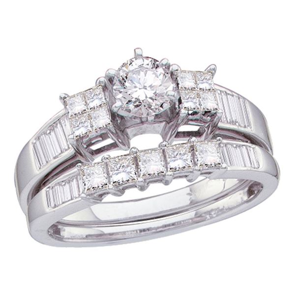 Diamond Bridal Wedding Ring Band Set 1 Cttw 14KT White Gold