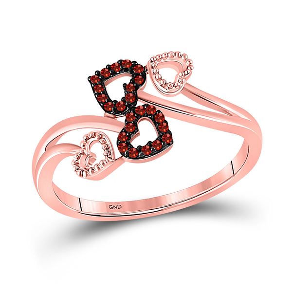 Round Red Color Enhanced Diamond Heart Ring 1/20 Cttw 10KT Rose Gold