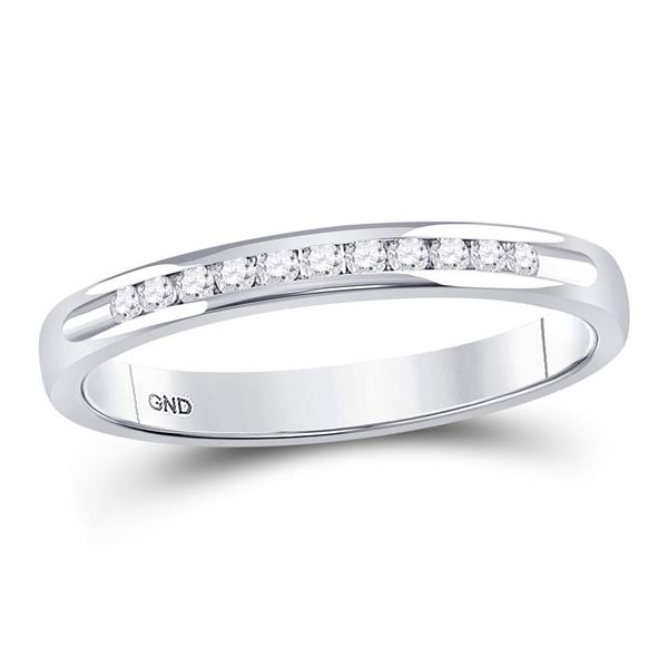 Round Channel-set Diamond Single Row Wedding Band 1/10 Cttw 14KT White Gold