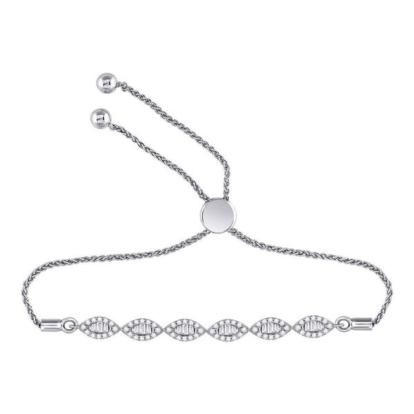 Round Diamond Linked Oval Bolo Bracelet 3/8 Cttw 10KT White Gold