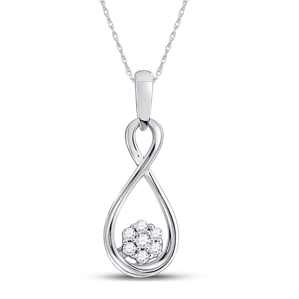 Round Diamond Infinity Cluster Pendant 1/8 Cttw 10KT White Gold