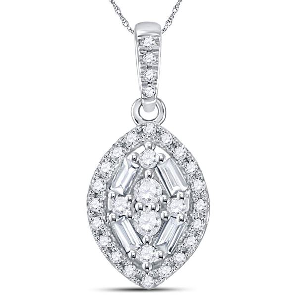 Round Diamond Cluster Marquise Pendant 1/5 Cttw 14KT White Gold