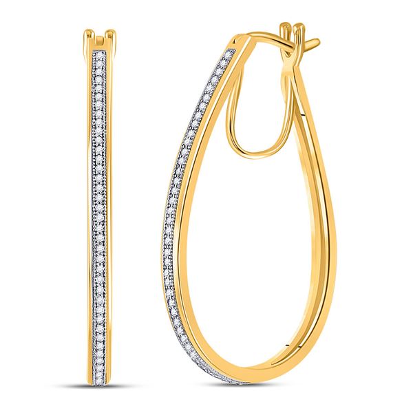 Round Diamond Oblong Hoop Earrings 1/4 Cttw 10KT Yellow Gold