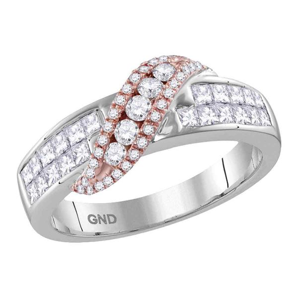 Princess Diamond Crossover Band Ring 1 Cttw 14KT Two-tone Gold