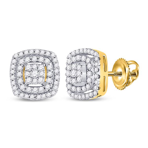 Round Diamond Square Frame Cluster Earrings 1/4 Cttw 10KT Yellow Gold