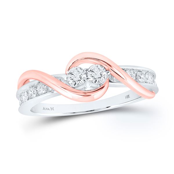 Diamond 2-stone Bridal Wedding Engagement Ring 1/2 Cttw 14KT Two-tone Gold