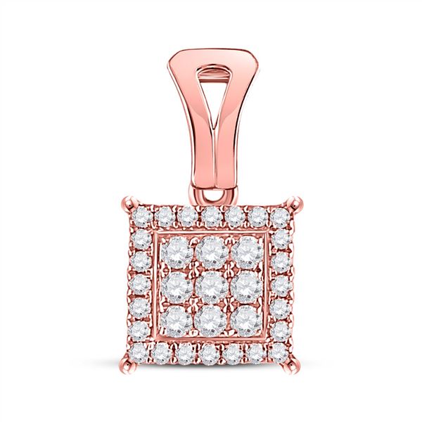 Round Diamond Square Cluster Pendant 1/4 Cttw 14KT Rose Gold