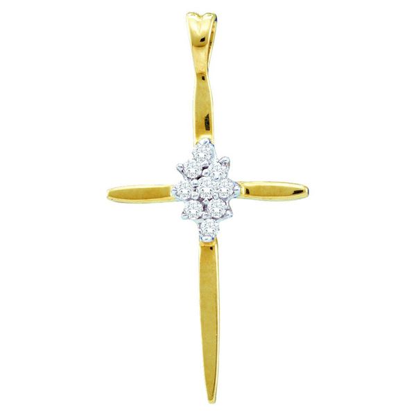 Round Diamond Cross Pendant 1/12 Cttw 14KT Yellow Gold
