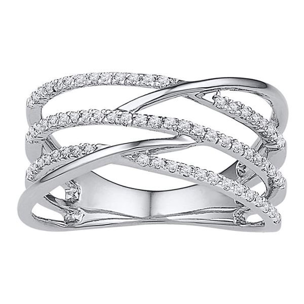 Round Diamond Triple Row Openwork Crossover Band Ring 1/3 Cttw 10KT White Gold