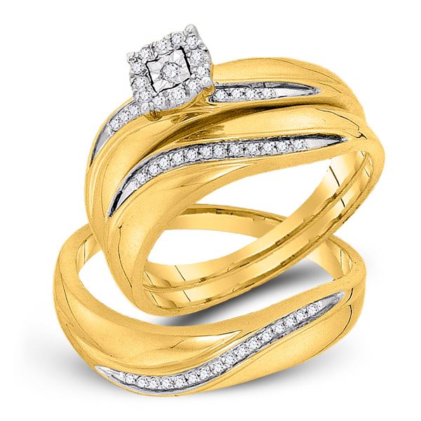Diamond Solitaire Matching Wedding Set 1/5 Cttw 10KT Yellow Gold