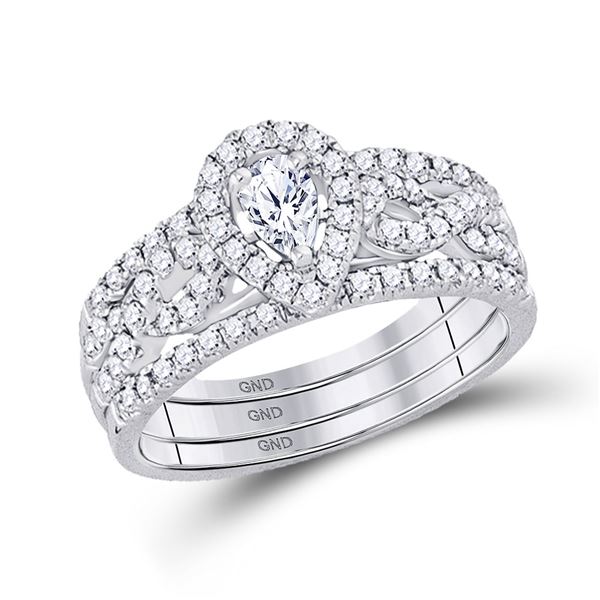 3-Piece Bridal Wedding Ring Band Set 7/8 Cttw 14KT White Gold
