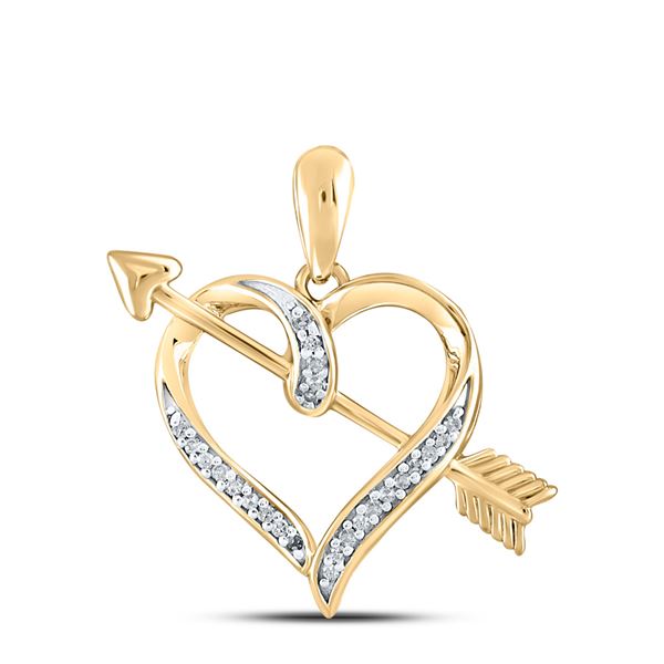 Round Diamond Heart Arrow Pendant 1/12 Cttw 10KT Yellow Gold