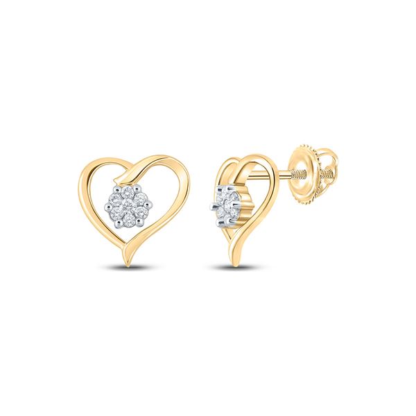 Round Diamond Heart Earrings 1/6 Cttw 10KT Yellow Gold