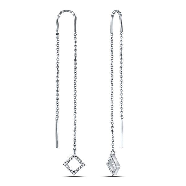 Round Diamond Threader Square Dangle Earrings 1/10 Cttw 10KT White Gold
