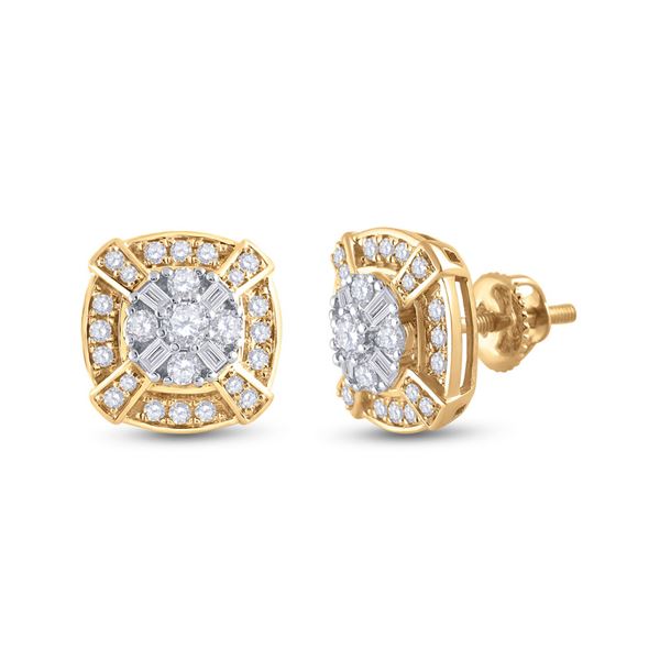 Round Diamond Square Cluster Earrings 3/4 Cttw 14KT Yellow Gold