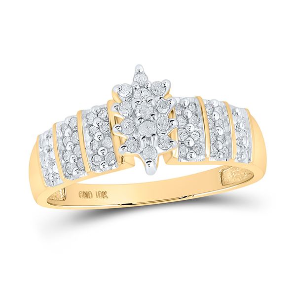 Round Prong-set Diamond Oval Cluster Ring 1/4 Cttw 10KT Yellow Gold