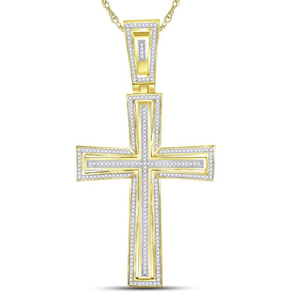 Round Diamond Cross Charm Pendant 3/4 Cttw 10KT Yellow Gold