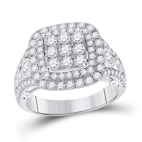 Round Diamond Square Cluster Ring 1-7/8 Cttw 14KT White Gold