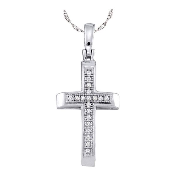 Round Diamond Cross Pendant 1/20 Cttw 10KT White Gold