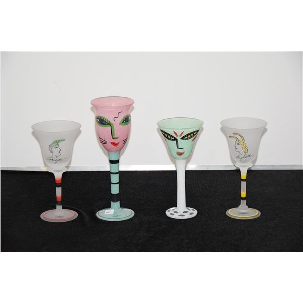 KOSTA BODA ULRICA HYDMAN VALLIEN "HIS & HERS" GOBLETS & KOSTA BODA "OPEN MINDS" WINE GLASSES (4 PCS)