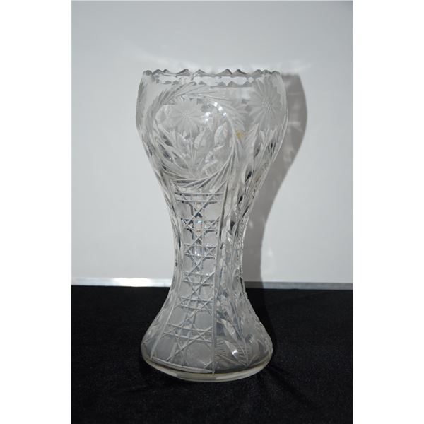 VINTAGE TALL CORSET CRYSTAL VASE (14" H)