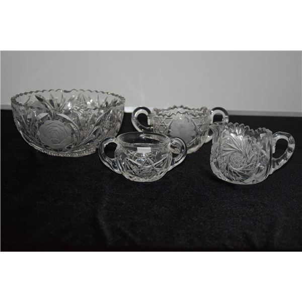 VINTAGE CUT CRYSTAL CREAM, SUGARS, BOWL & VASES (6 PCS)