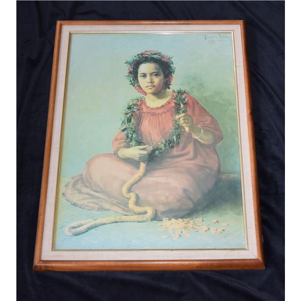 FRAMED PRINT, "THE LEI MAKER"; THEODORE WORES (22" X 29")