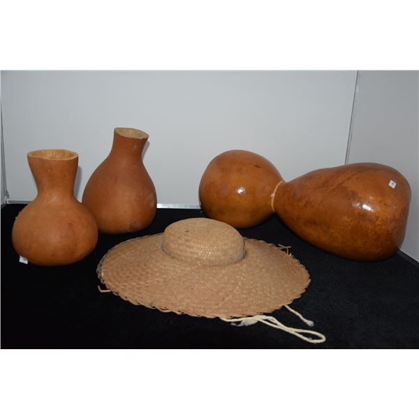 IPU HEKE GOURD DRUMS & HAWAIIAN WOVEN HAT (4 PCS)