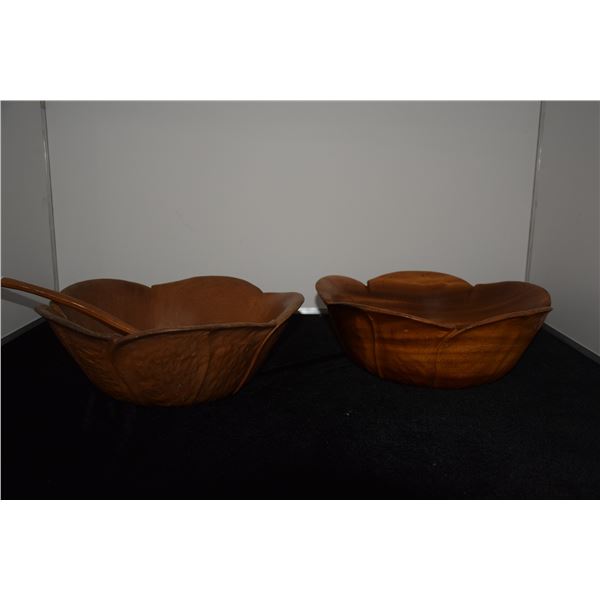 VINTAGE CARVED WOOD BOWLS BY SORENSEN & WOOD SPOON (3 PCS)