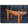 Image 2 : WOODEN CANOE TABLE W/BEVELED GLASS TOP (47" X 17 3/4")