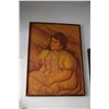 Image 1 : KOA FRAMED PAINTING, "HAWAIIAN LADY W/LEI & FAN"; SIGNED NAHOOLEWA