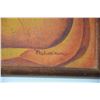 Image 2 : KOA FRAMED PAINTING, "HAWAIIAN LADY W/LEI & FAN"; SIGNED NAHOOLEWA