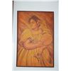 Image 1 : KOA FRAMED PAINTING, "HAWAIIAN LADY W/FAN & HIBISCUS FLOWER"; SIGNED NAHOOLEWA