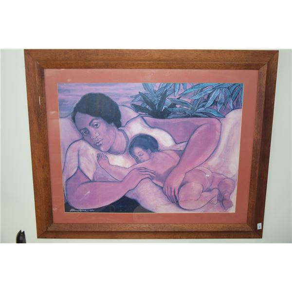 KOA FRAMED PRINT, "MOTHER & CHILD"; ALLEN AKINA