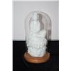 Image 1 : SEATED KWAN YIN FIGURE ON WOOD BASE W/GLASS DOME