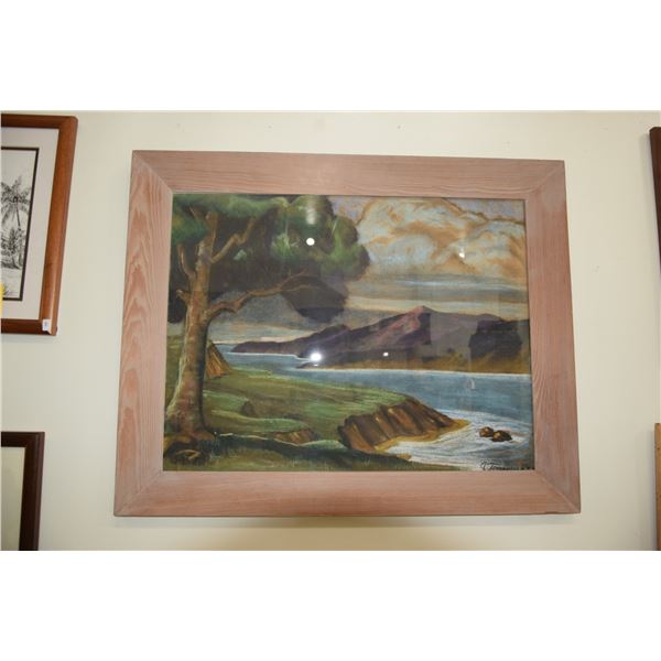 FRAMED PASTEL,  HAWAIIAN LANDSCAPE ; SIGNED TERRANELLA '59 (30  X 24 )