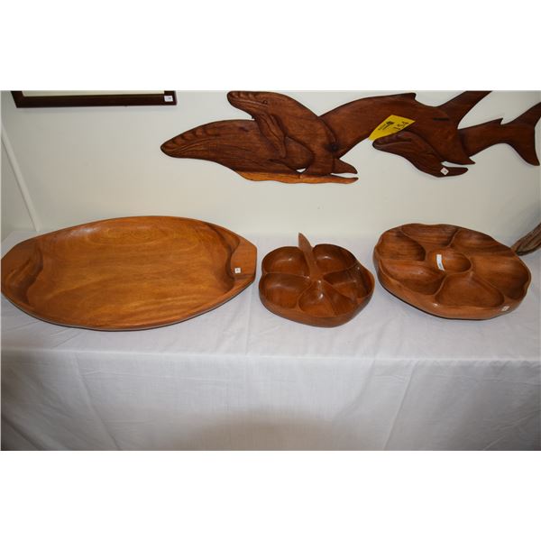 CARVED WOOD LAZY SUSAN, LEAF PUPU DISH & OVAL PLATTER (3 PCS)