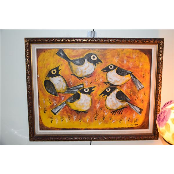 FRAMED OIL ON CANVAS, "BIRDS"; SIGNED PACO GOROSPP (26" X 20 1/2")