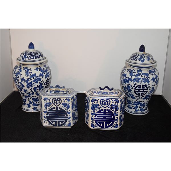 BLUE & WHITE GINGER JAR & TEA CADDY'S (2 PAIR)