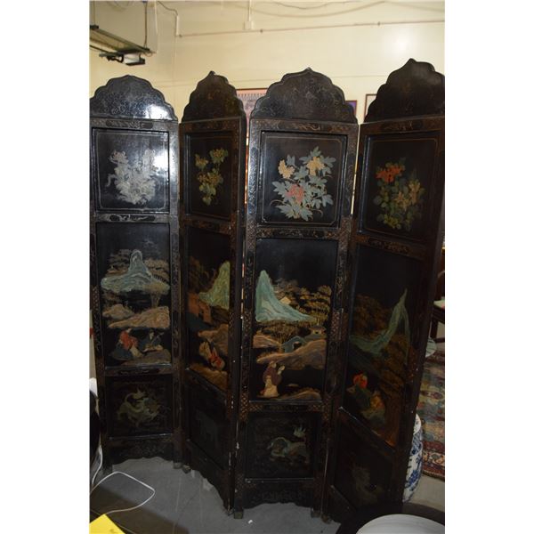 4 PANEL BLACK LACQUER PAINTED SCREEN (68" H, 14" PANELS)