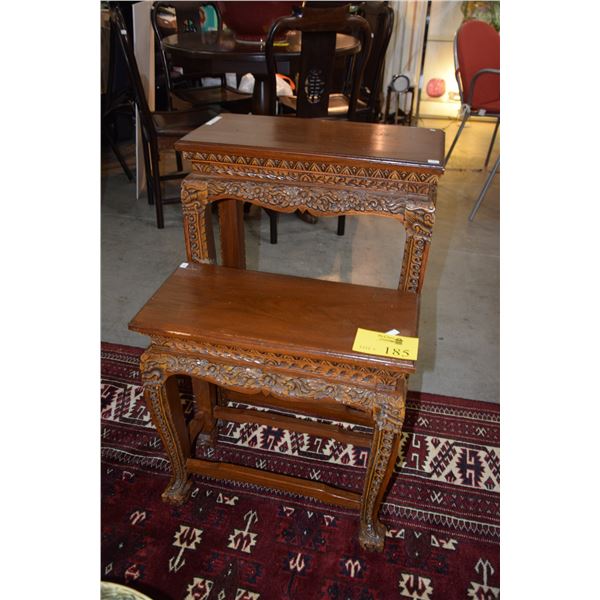 TEAK TABLES (29" H & 19 1/2" H) (2 PCS)