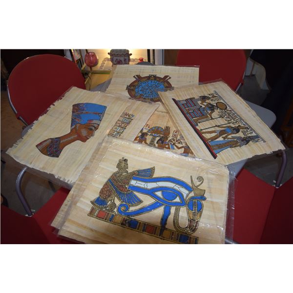 EGYPTIAN PAINTINGS ON PAPYRUS (7 PCS)