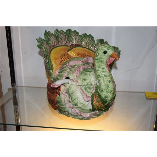 VIETRI VINTAGE MAJOLICA TURKEY TUREEN W/LADLE