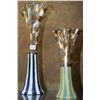 Image 3 : MACKENZI CHILDS GLASS VASE RUFFLE FLUTED W/BLUE & WHITE STRIPES (11"), HEIRLOOM GLASS GLOBE VASE & F